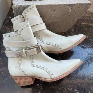 Free People White Ankle Boots with Silver Studs